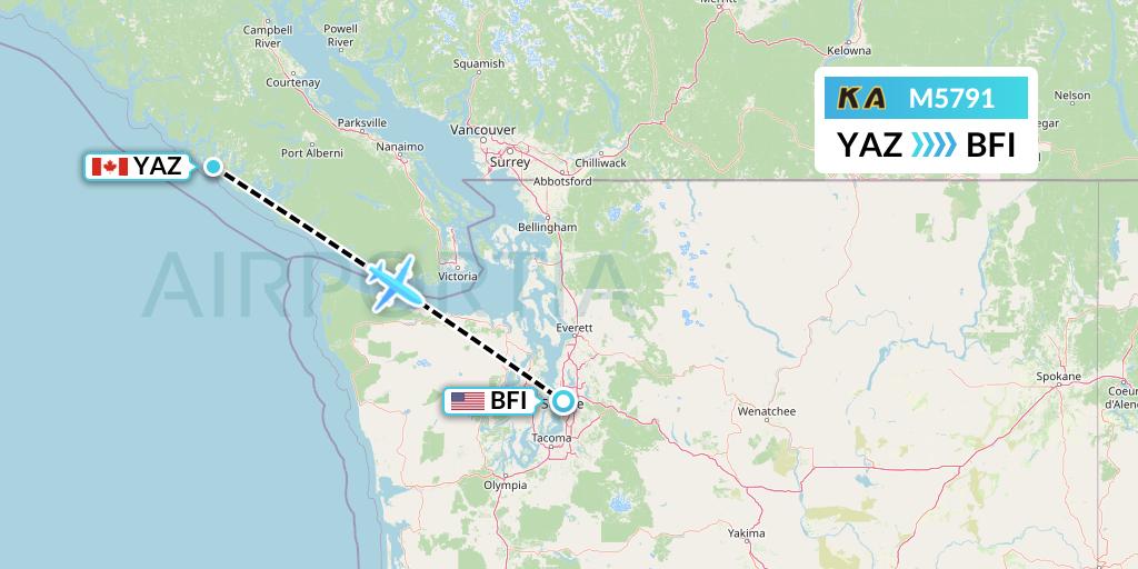 M5791 Kenmore Air Flight Map: Tofino to Seattle