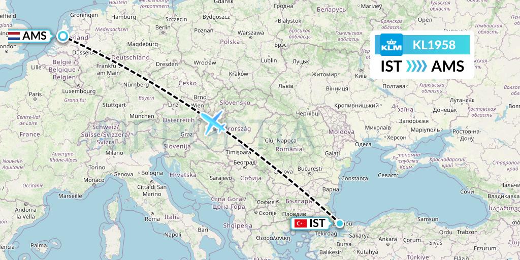 KL1958 KLM Flight Map: Istanbul to Amsterdam