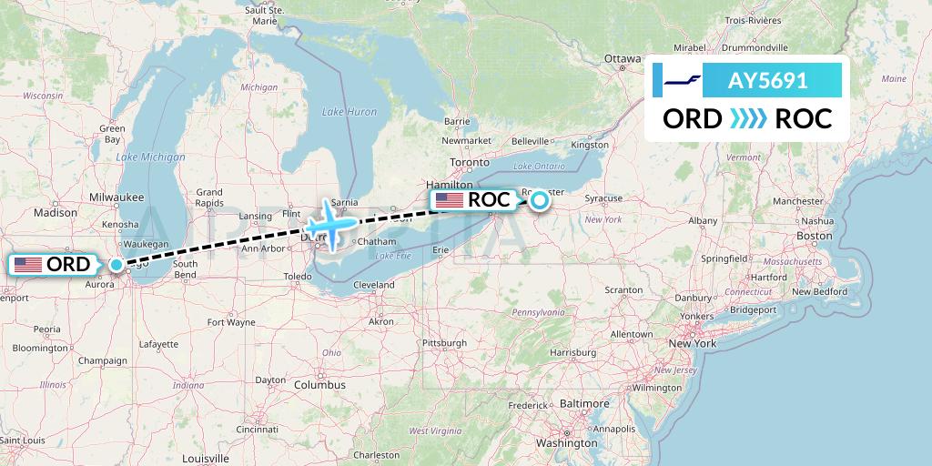 AY5691 Finnair Flight Map: Chicago to Rochester