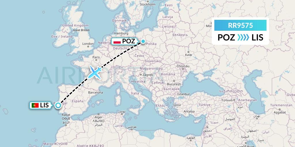 RR9575 Royal Air Force Flight Map: Poznan to Lisbon