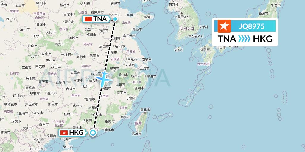 JQ8975 Jetstar Airways Flight Map: Jinan to Hong Kong