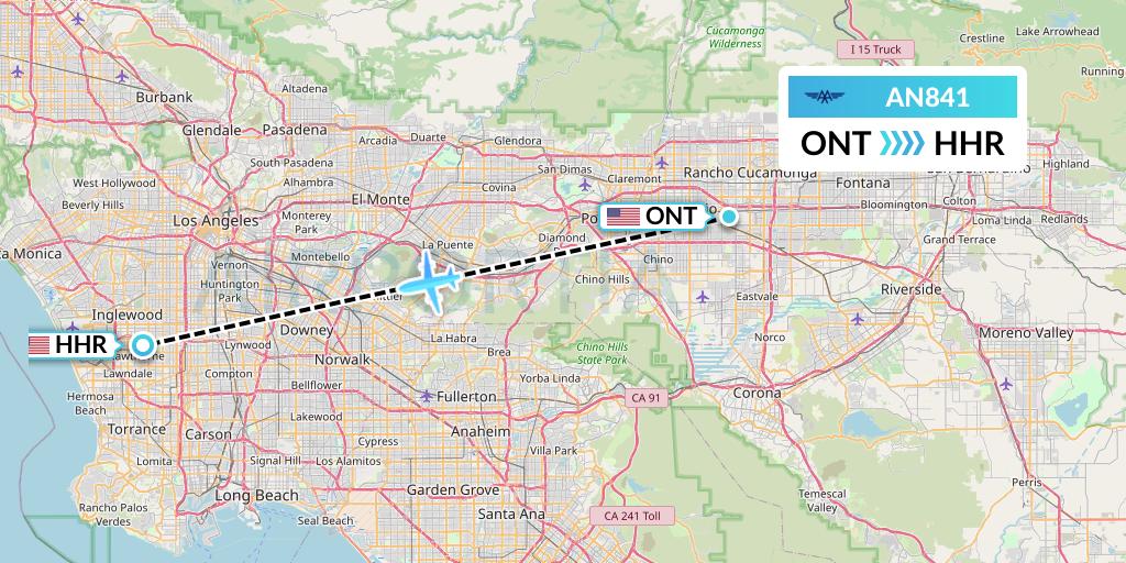 AN841 Advanced Air Flight Map: Ontario to Hawthorne
