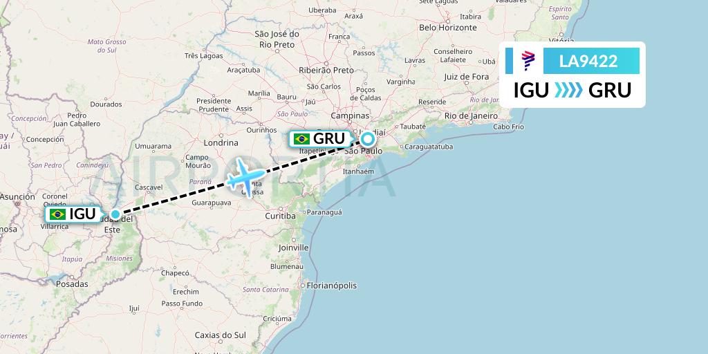 LA9422 LAN Airlines Flight Map: Foz do Iguacu to Sao Paulo