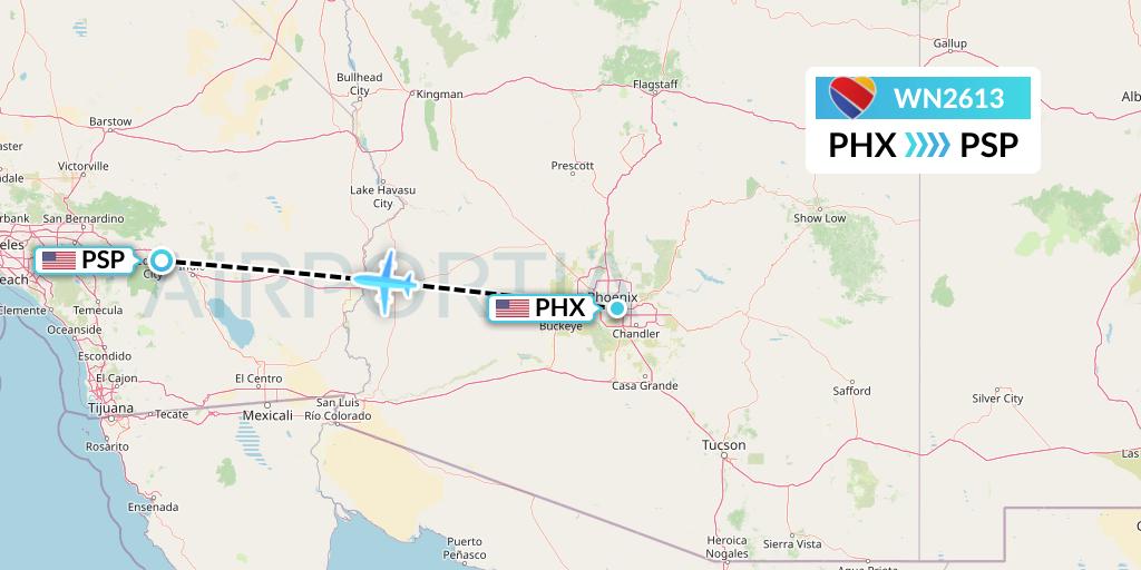 WN2613 Southwest Airlines Flight Map: Phoenix to Palm Springs