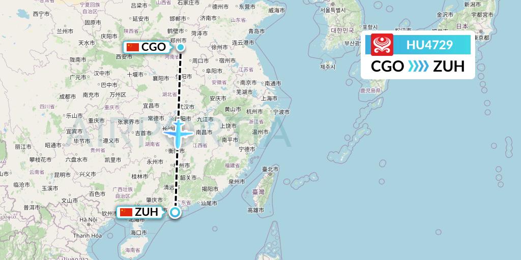 HU4729 Hainan Airlines Flight Map: Zhengzhou to Zhuhai