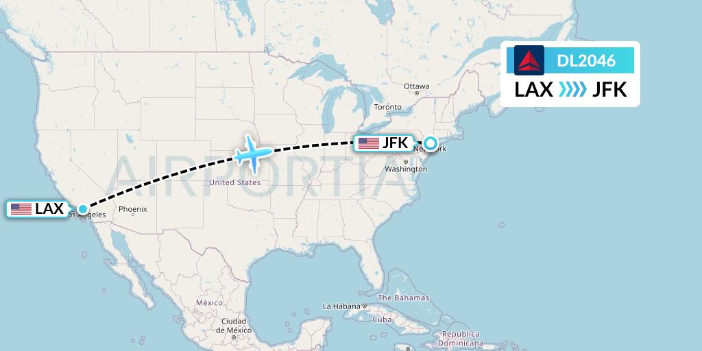 DL2046 Delta Air Lines Flight Map: Los Angeles to New York