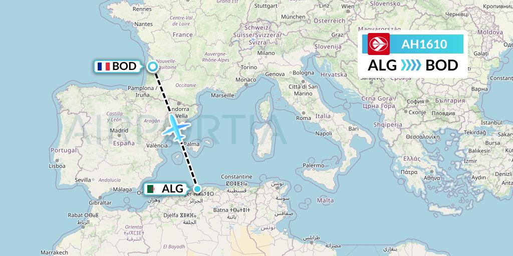 AH1610 Air Algerie Flight Map: Algiers to Bordeaux