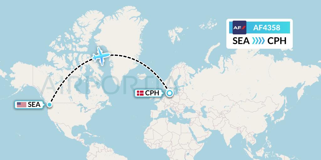 AF4358 Air France Flight Map: Seattle to Copenhagen
