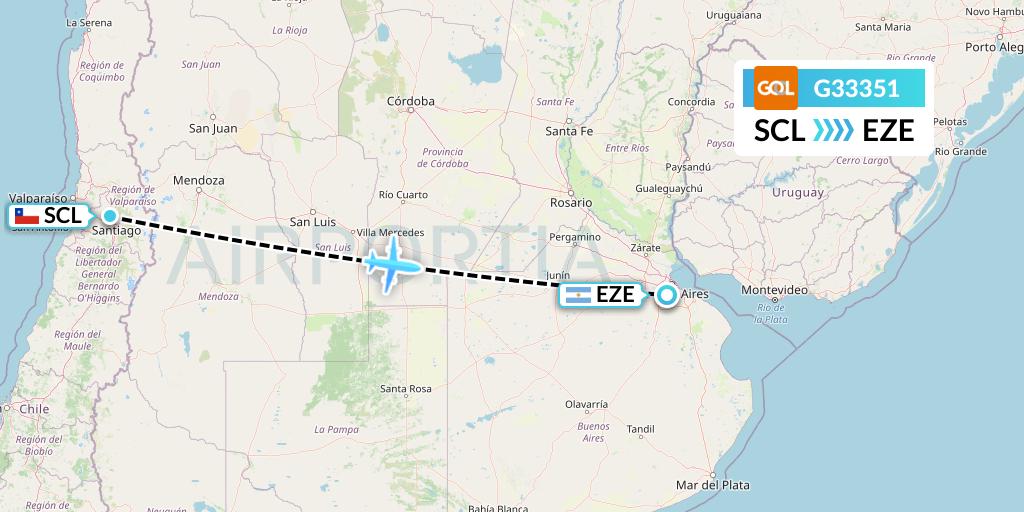 G33351 GOL Transportes Aeros Flight Map: Santiago to Buenos Aires
