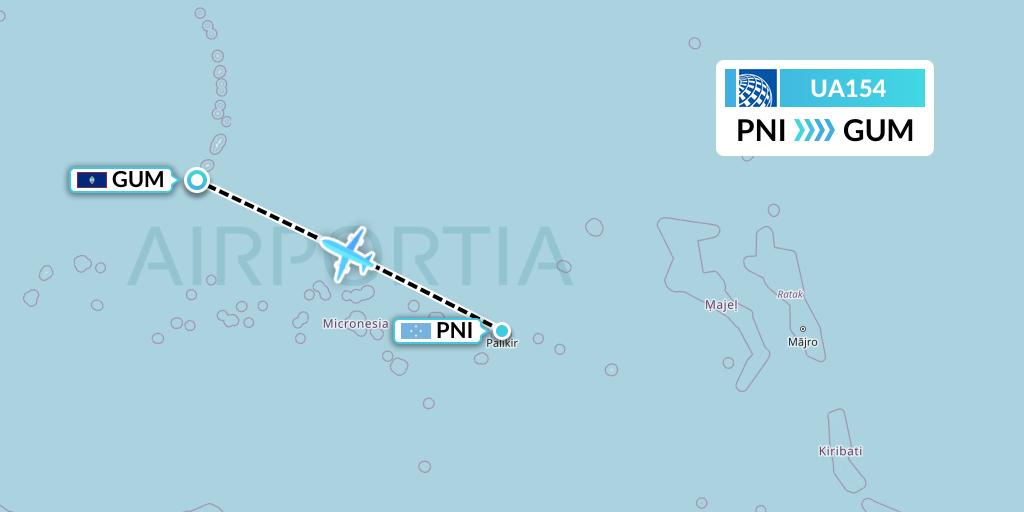UA154 United Airlines Flight Map: Pohnpei to Guam