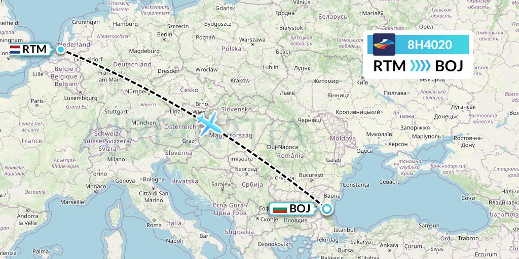 8H4020 BH Air Flight Map: Rotterdam to Burgas