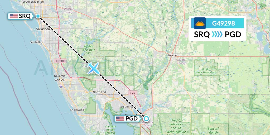 G49298 Allegiant Air Flight Map: Sarasota to Punta Gorda