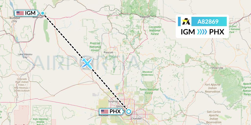 A82869 Aerolink Uganda Flight Map: Kingman to Phoenix