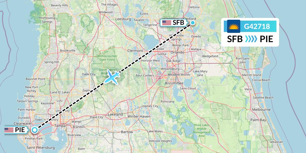 G42718 Allegiant Air Flight Map: Orlando to St. Petersburg