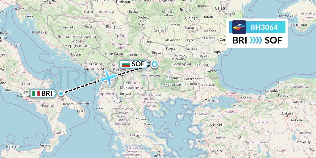 8H3064 BH Air Flight Map: Bari to Sofia