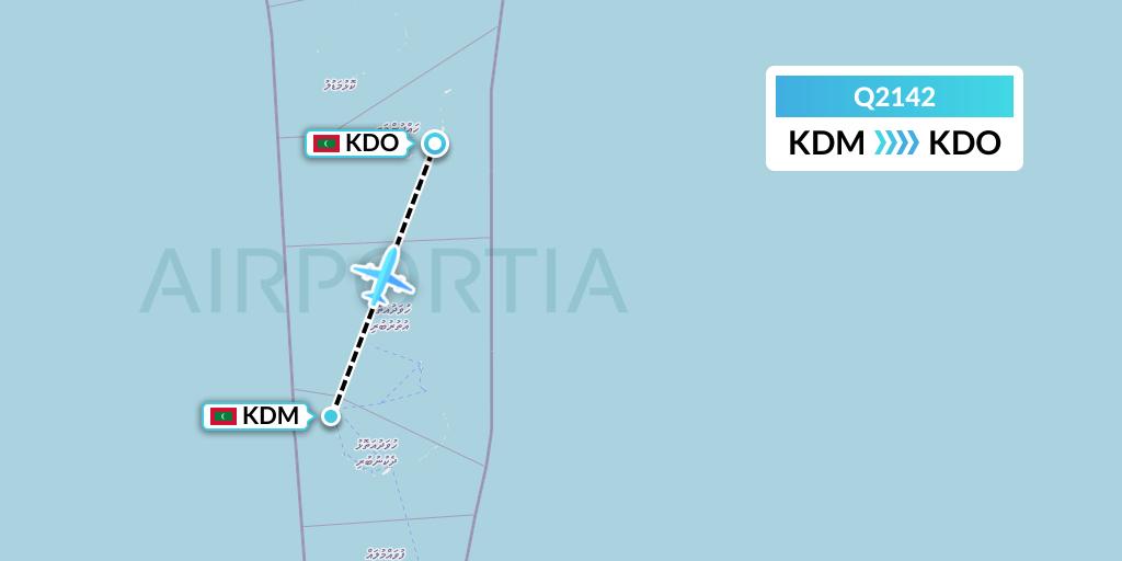 Q2142 Maldivian Flight Map: Kaadedhdhoo Island to Kadhdhoo Island