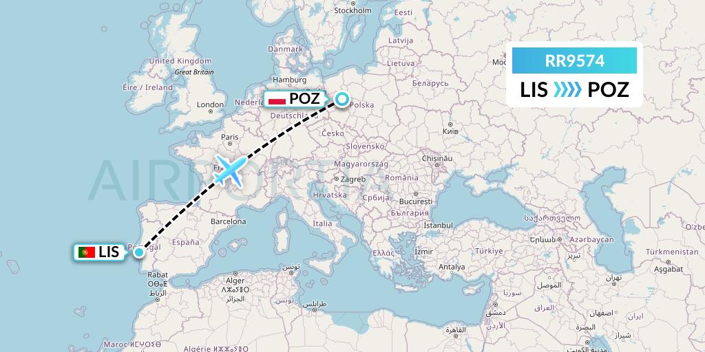 RR9574 Royal Air Force Flight Map: Lisbon to Poznan