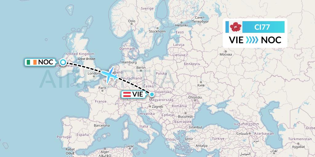 CI77 China Airlines Flight Map: Vienna to Knock