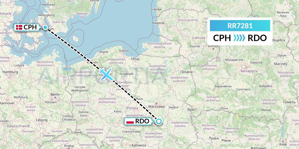 RR7281 Royal Air Force Flight Map: Copenhagen to Radom