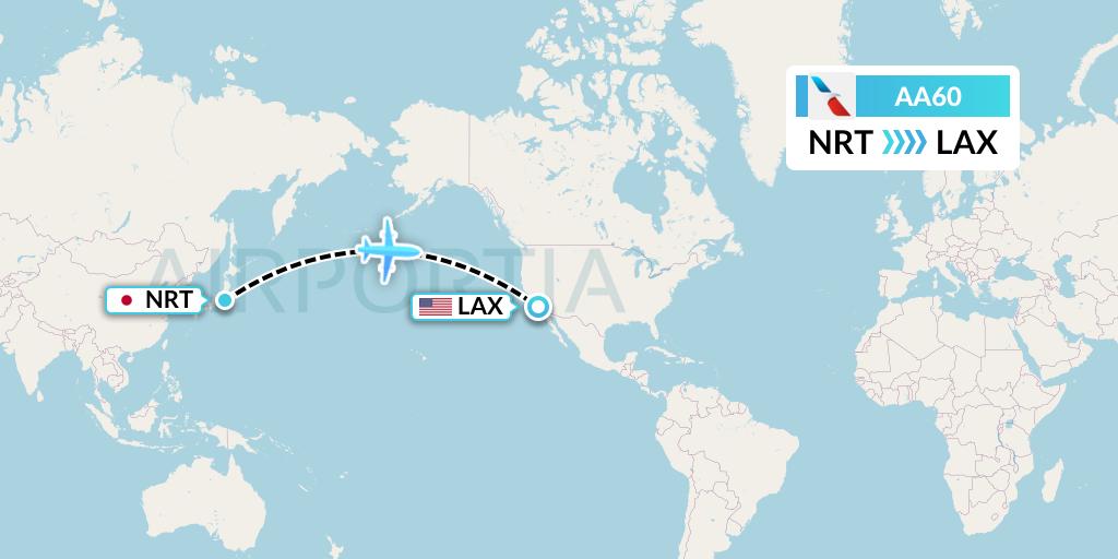 AA60 American Airlines Flight Map: Tokyo to Los Angeles
