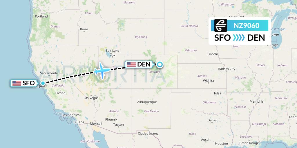 NZ9060 Air New Zealand Flight Map: San Francisco to Denver