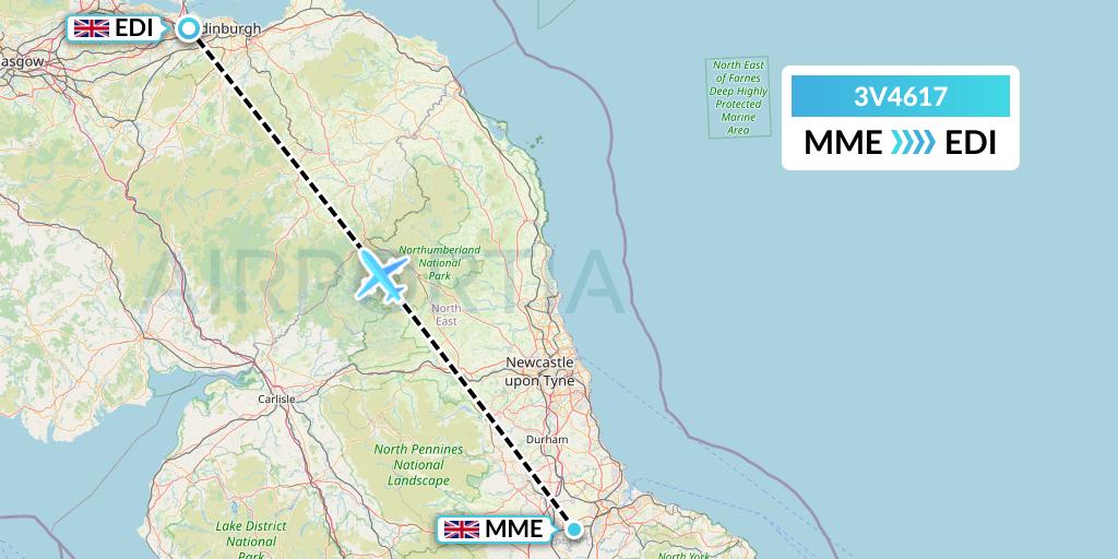 3V4617 ASL Airlines Belgium Flight Map: Darlington to Edinburgh
