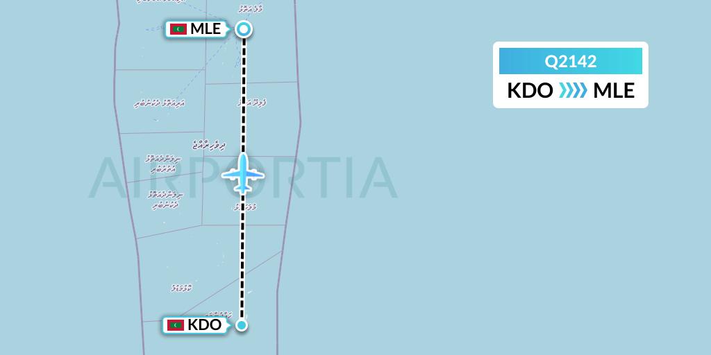 Q2142 Maldivian Flight Map: Kadhdhoo Island to Male