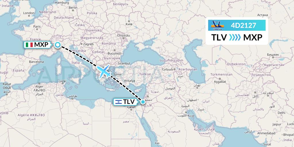 4D2127 Air Sinai Flight Map: Tel Aviv to Milan