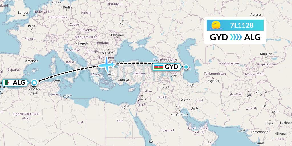 7L1128 Silk Way West Airlines Flight Map: Baku to Algiers