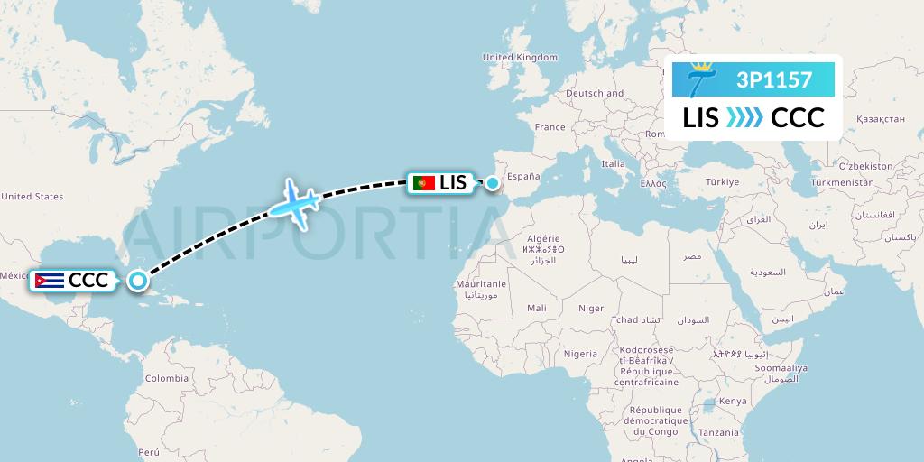 3P1157 Tiara Air Flight Map: Lisbon to Cayo Coco