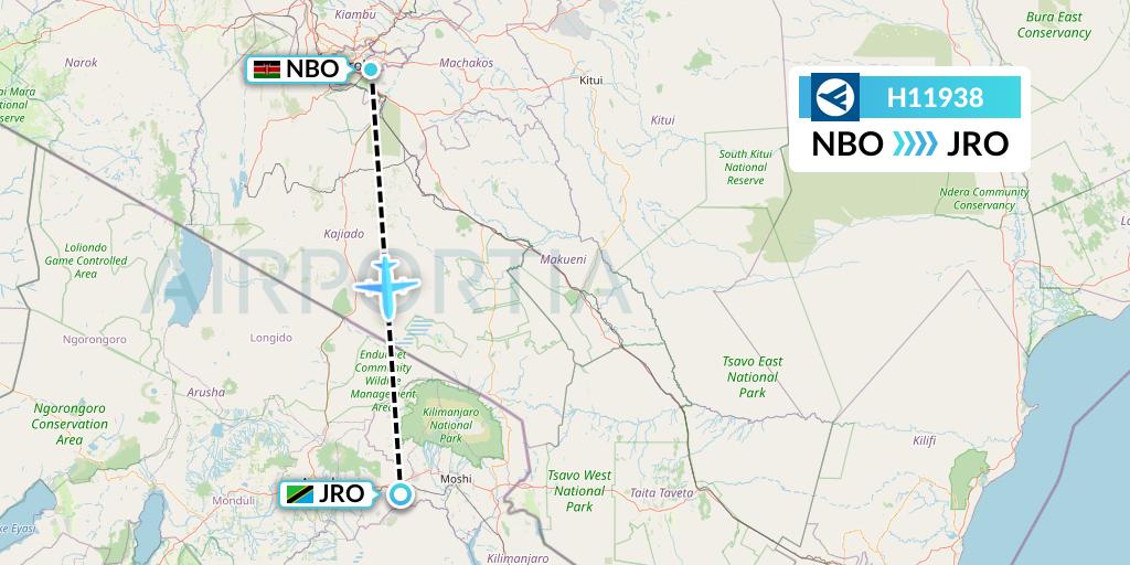 H11938 Hahn Air Systems Flight Map: Nairobi to Kilimanjaro