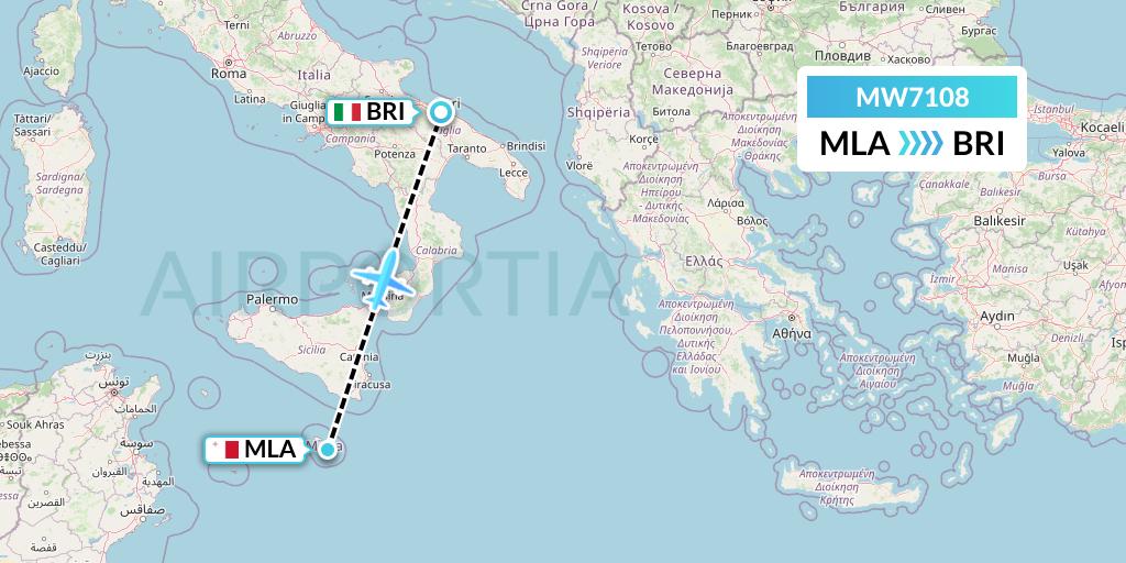 MW7108 Mokulele Flight Service Flight Map: Malta to Bari