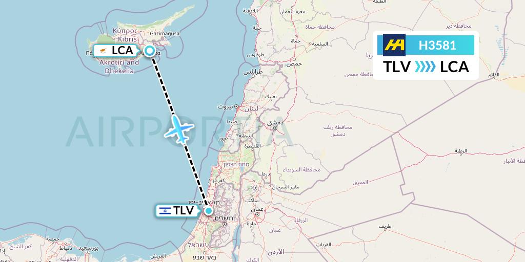 H3581 Harbour Air Flight Map: Tel Aviv to Larnaca