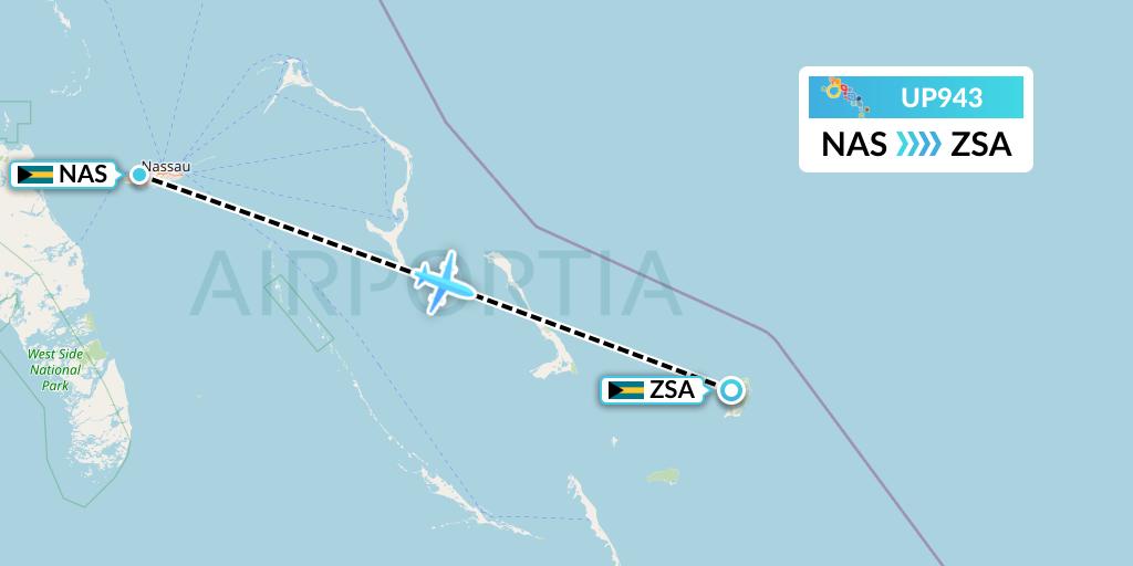 UP943 Bahamasair Flight Map: Nassau to San Salvador