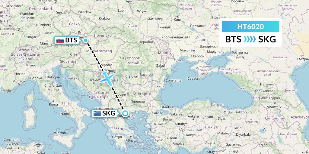 HT6020 Ningxia Cargo Airlines CO.,LTD Flight Map: Bratislava to Thessaloniki
