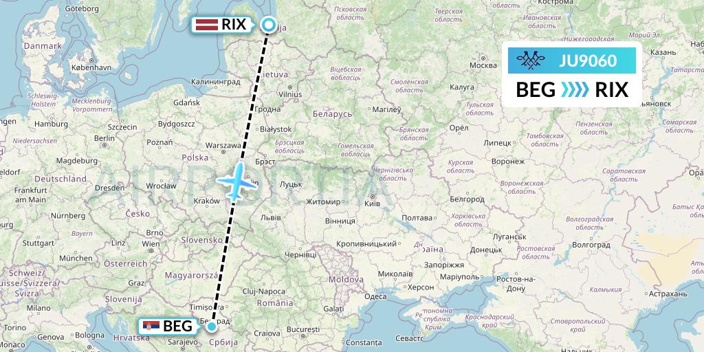 JU9060 AirSERBIA Flight Map: Belgrade to Riga