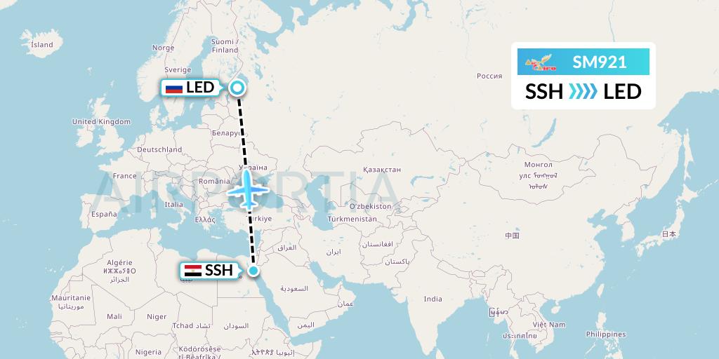 SM921 Air Cairo Flight Map: Sharm el-Sheikh to St. Petersburg