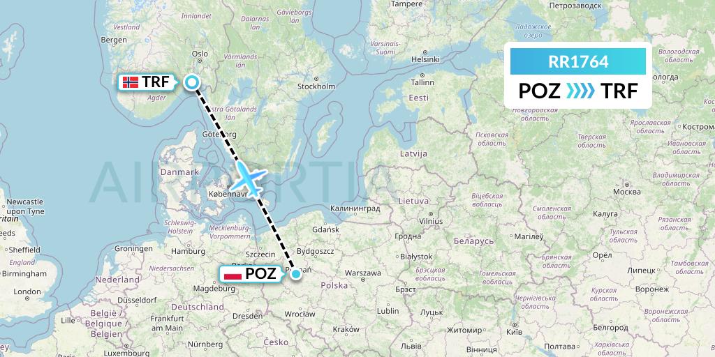 RR1764 Royal Air Force Flight Map: Poznan to Oslo