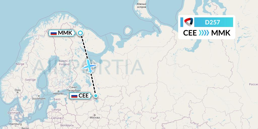 D257 Severstal Aircompany Flight Map: Cherepovets to Murmansk