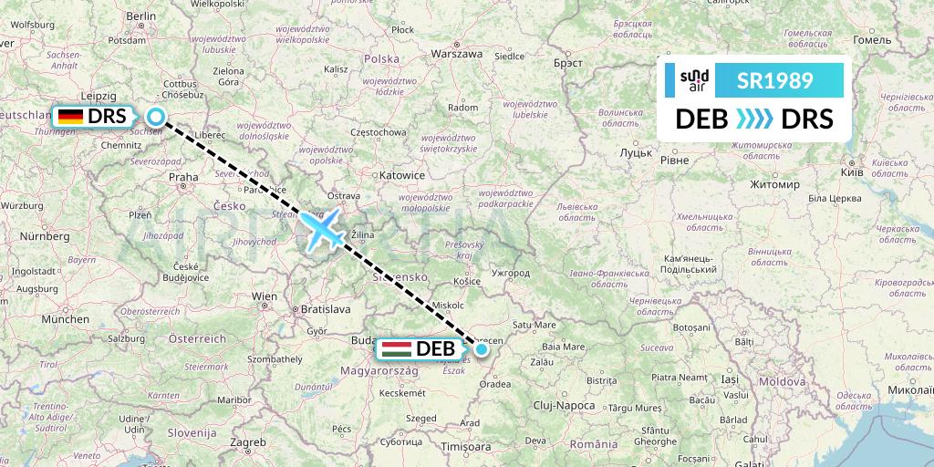 SR1989 SundAir Flight Map: Debrecen to Dresden