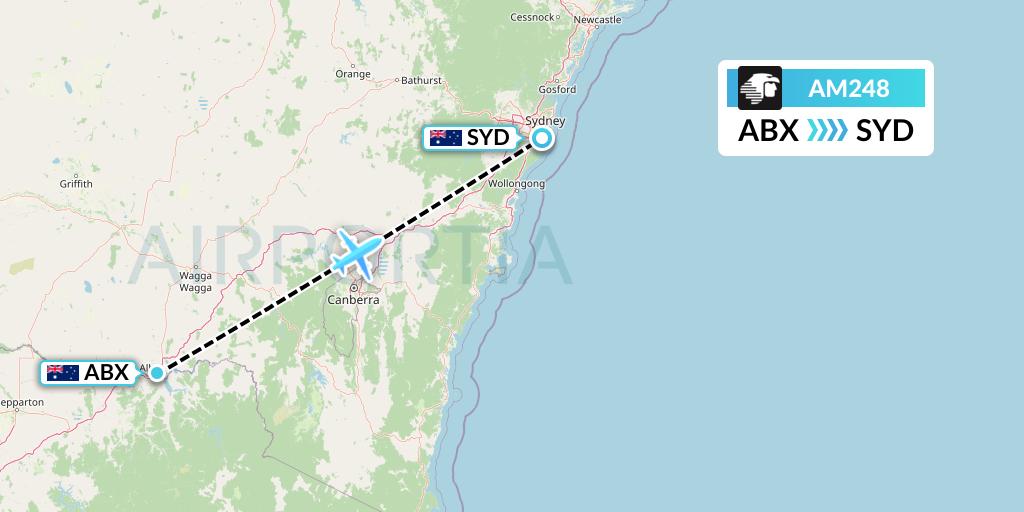 AM248 Aeromexico Flight Map: Albury to Sydney
