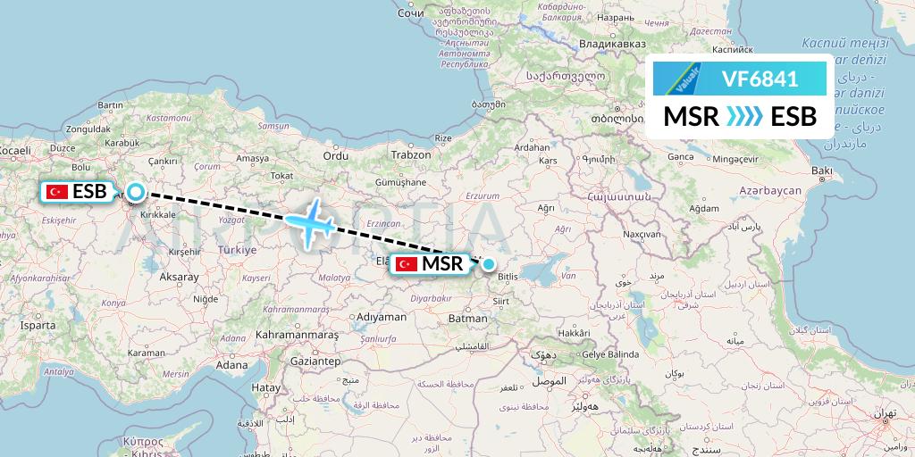 VF6841 ValuAir Flight Map: Mus to Ankara