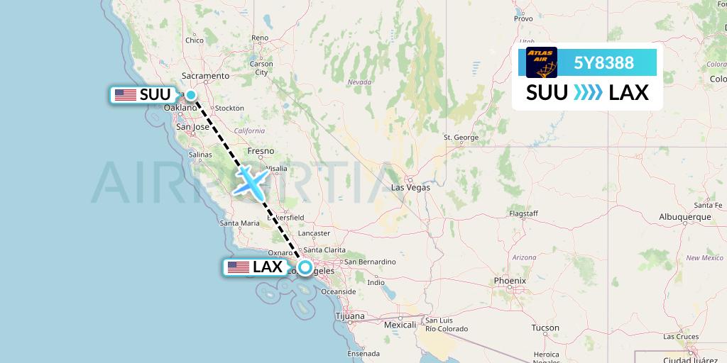 5Y8388 Atlas Air Flight Map: Fairfield to Los Angeles