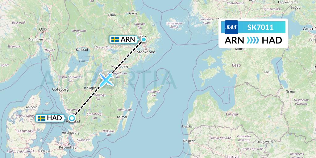 SK7011 SAS Flight Map: Stockholm to Halmstad