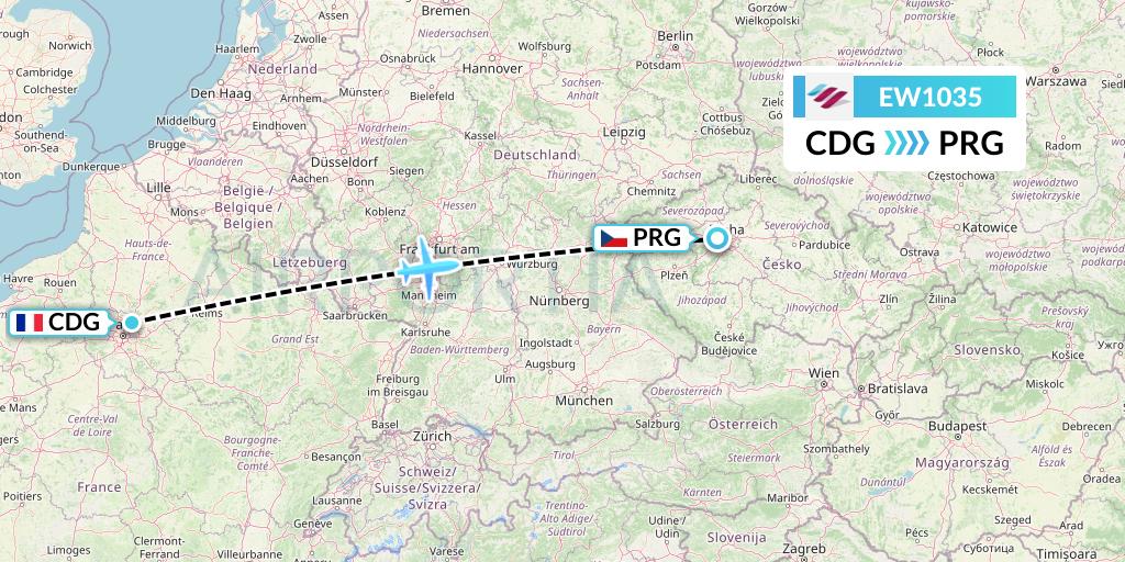 EW1035 Eurowings Flight Map: Paris to Prague