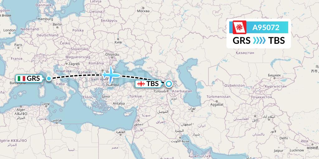 A95072 Georgian Airways Flight Map: Grosetto to Tbilisi