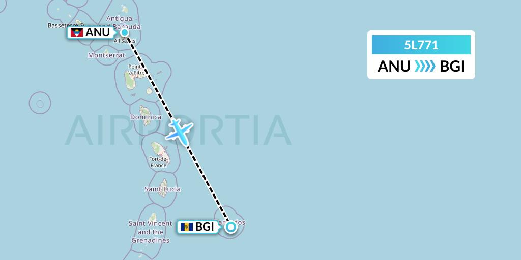 5L771 Fly Salone Airlines Limited Flight Map: Antigua to Bridgetown