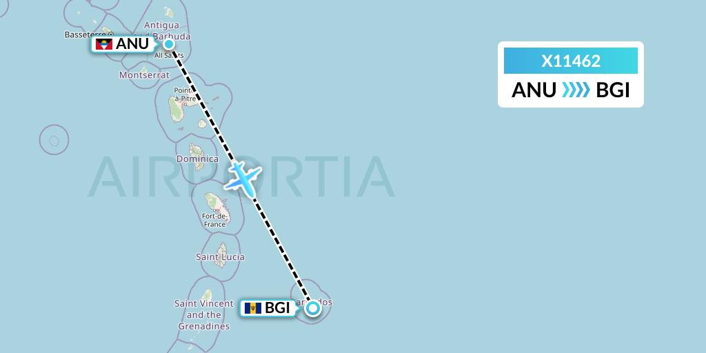 X11462 Nik Airways Flight Map: Antigua to Bridgetown