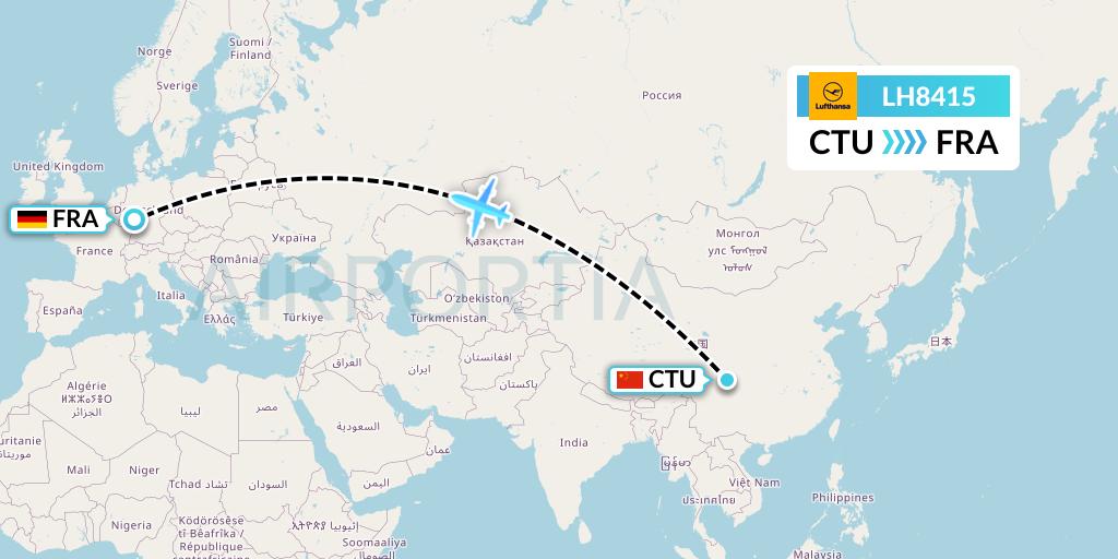 LH8415 Lufthansa Flight Map: Chengdu to Frankfurt