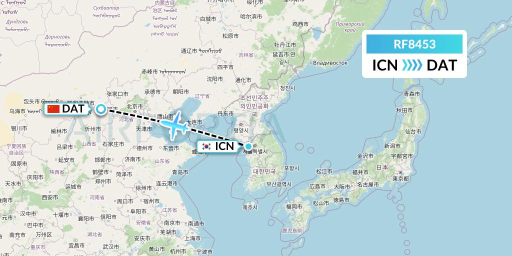 RF8453 Aero K Airlines Flight Map: Seoul to Datong